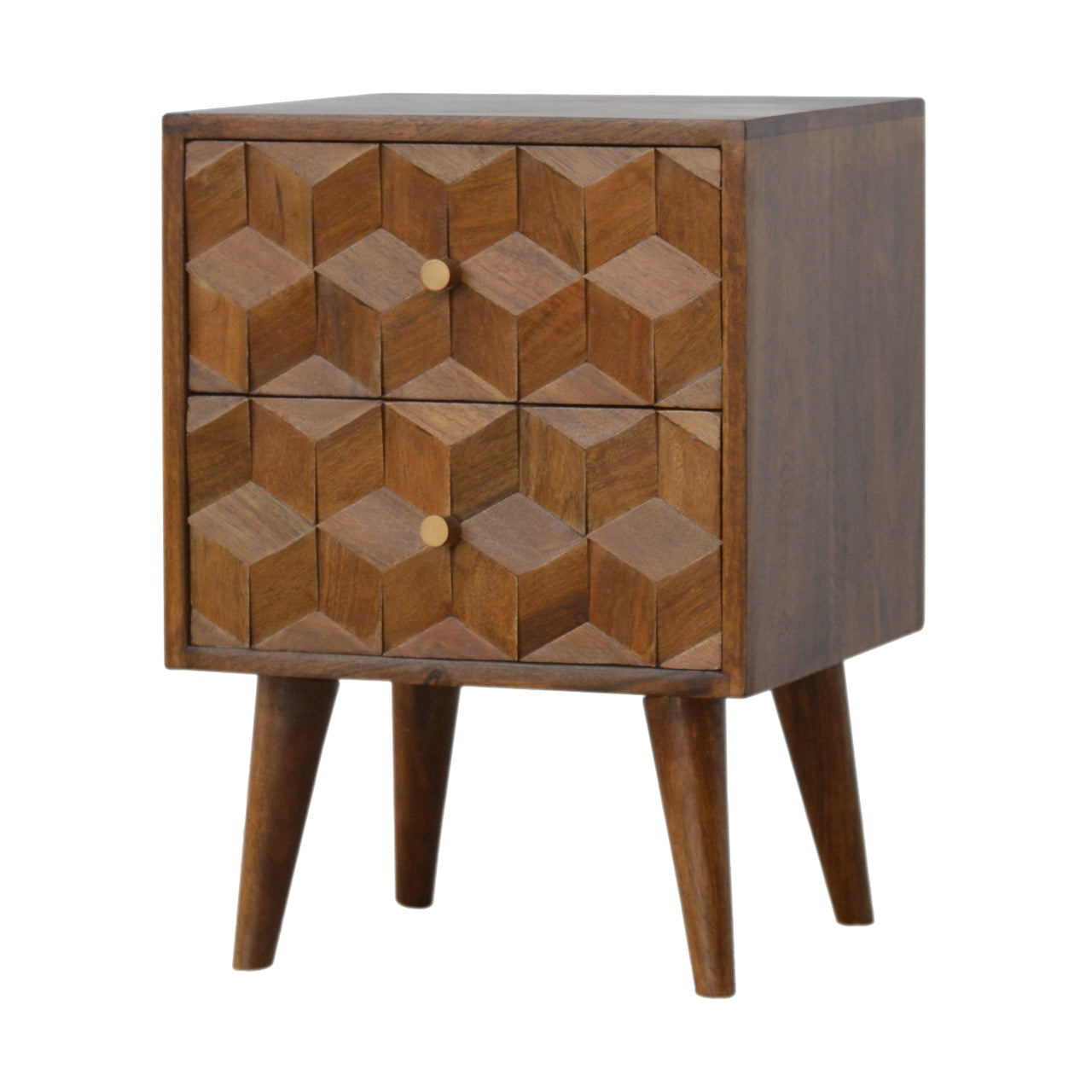 Arezzo Chestnut Mango Wood Cube Carved Bedside Table