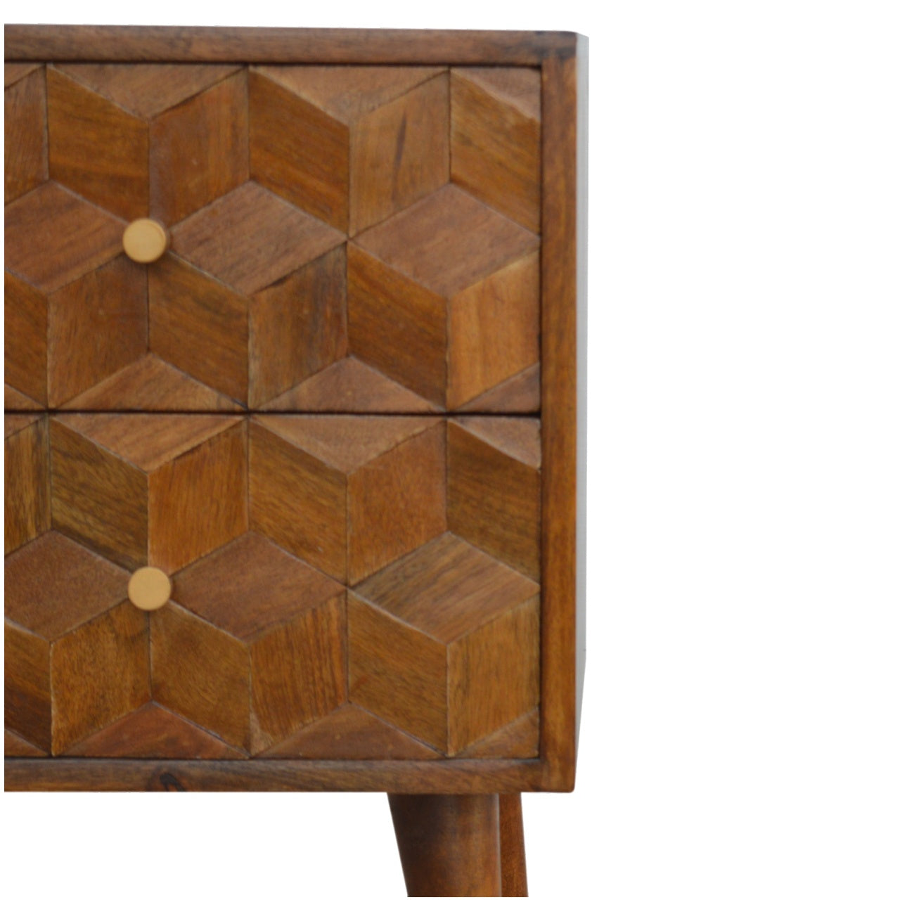 Arezzo Chestnut Mango Wood Cube Carved Bedside Table