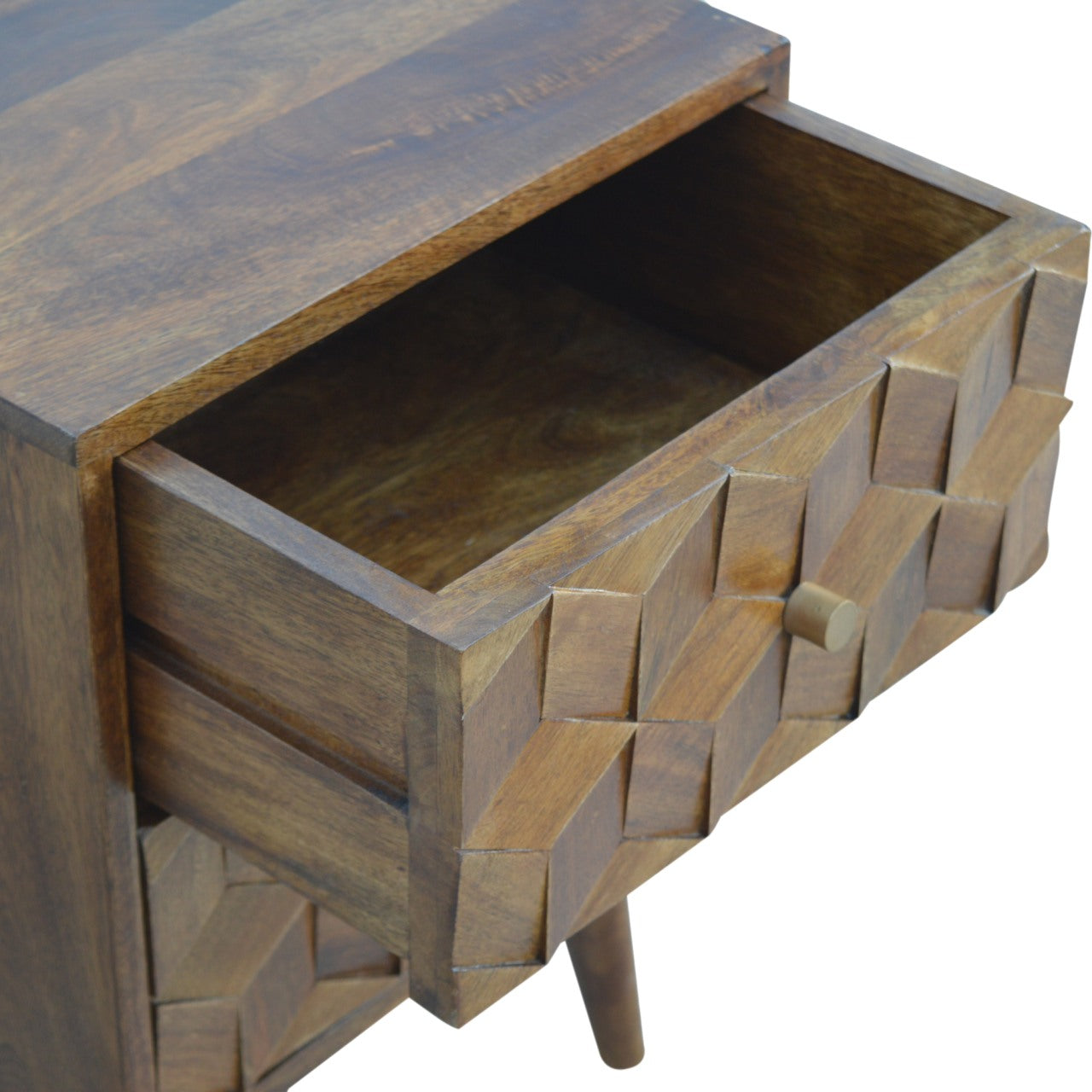Arezzo Chestnut Mango Wood Cube Carved Bedside Table