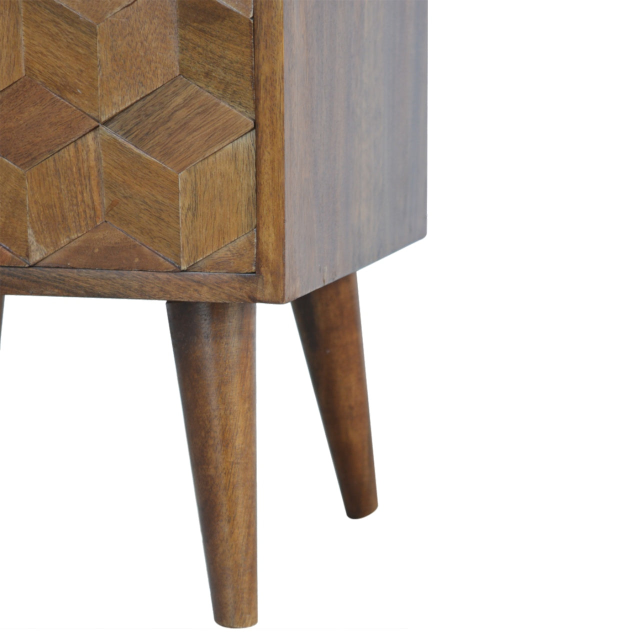 Arezzo Chestnut Mango Wood Cube Carved Bedside Table