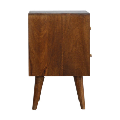 Arezzo Chestnut Mango Wood Cube Carved Bedside Table