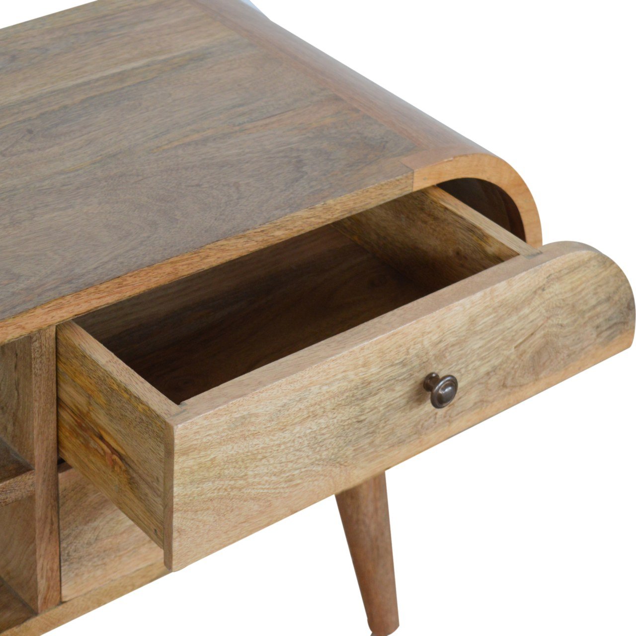 Verona Natural Mango Wood Oval TV Media Unit 2 Drawers and Open Shelf