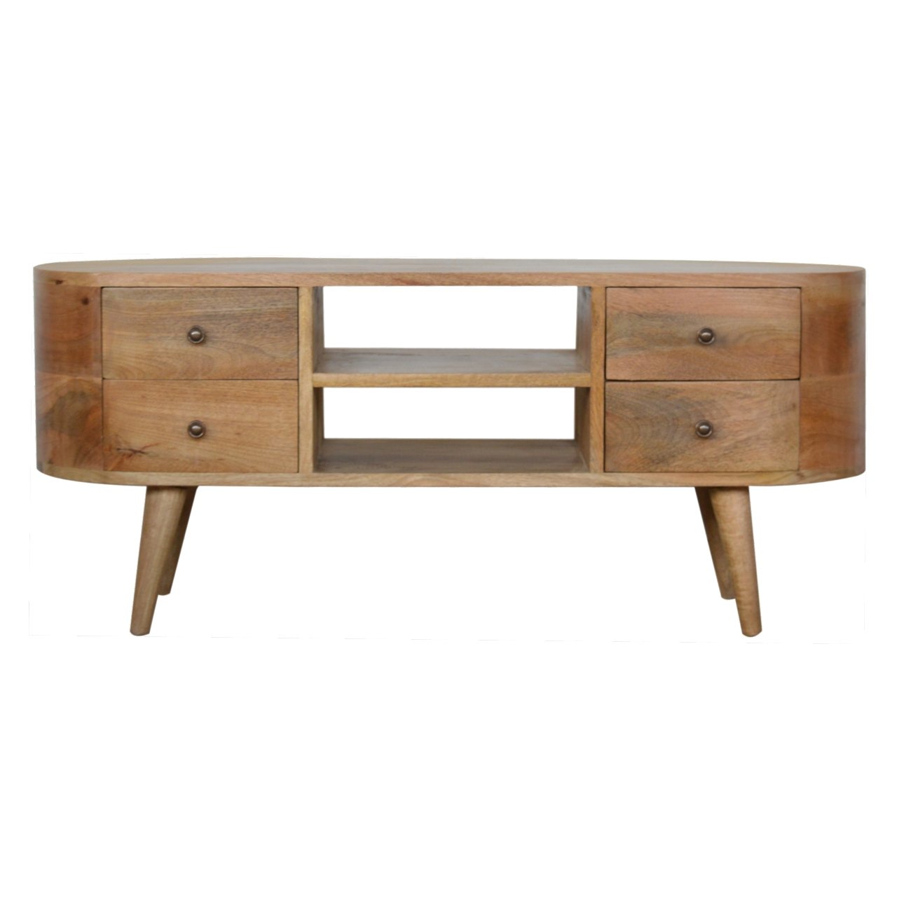 Padua Round Natural Mango Wood Entertainment TV Unit 4 Drawers