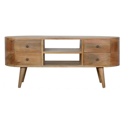 Padua Round Natural Mango Wood Entertainment TV Unit 4 Drawers