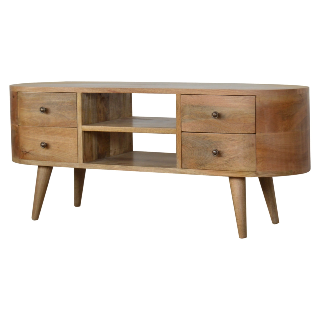 Padua Round Natural Mango Wood Entertainment TV Unit 4 Drawers