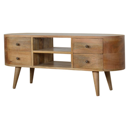 Padua Round Natural Mango Wood Entertainment TV Unit 4 Drawers