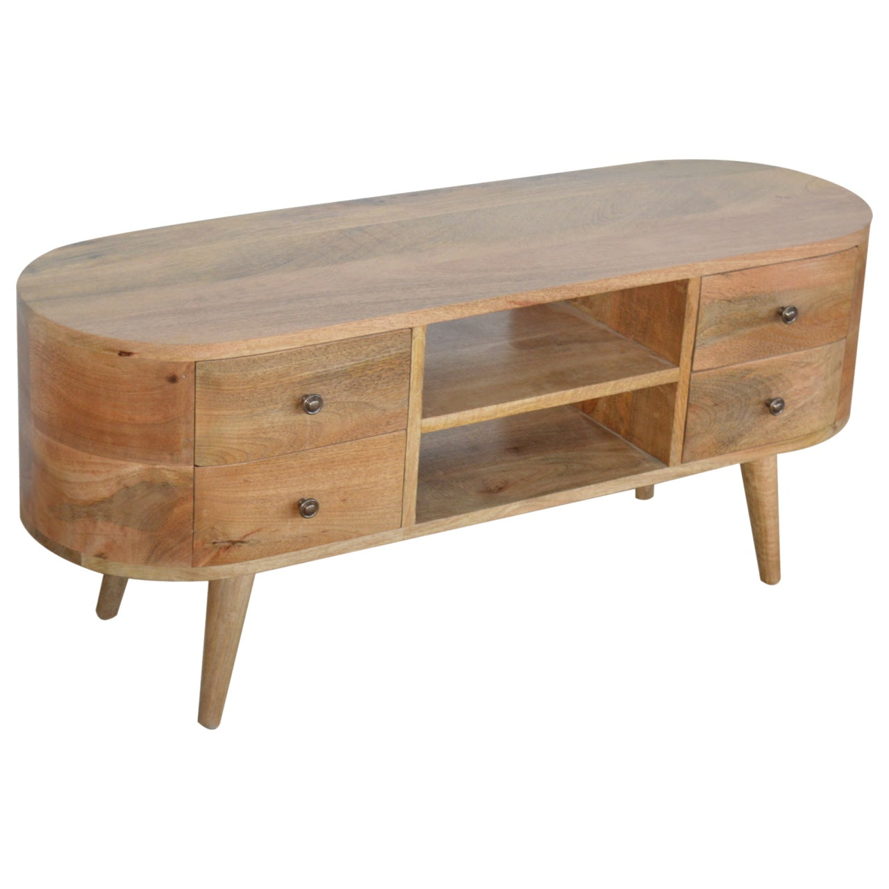 Padua Round Natural Mango Wood Entertainment TV Unit 4 Drawers