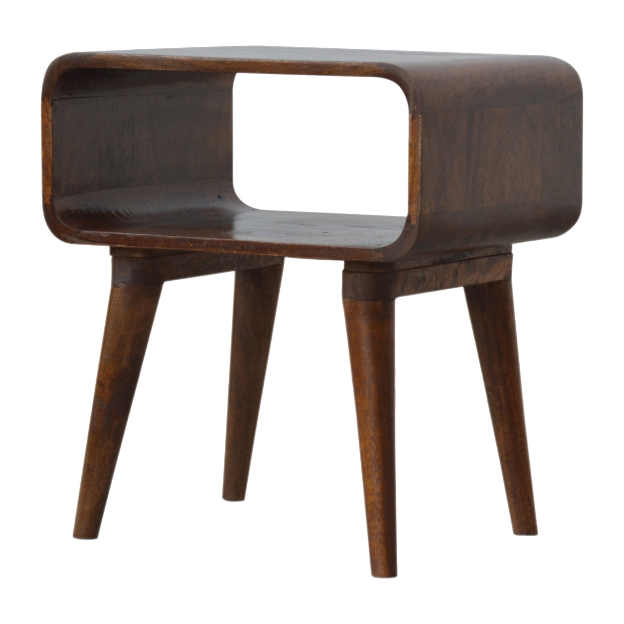 Tropea Curved Chestnut Mango Wood Open Shelf Bedside Table
