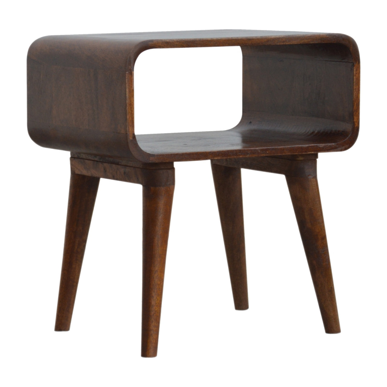Tropea Curved Chestnut Mango Wood Open Shelf Bedside Table