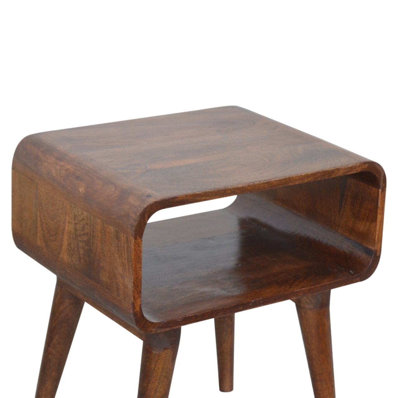 Tropea Curved Chestnut Mango Wood Open Shelf Bedside Table