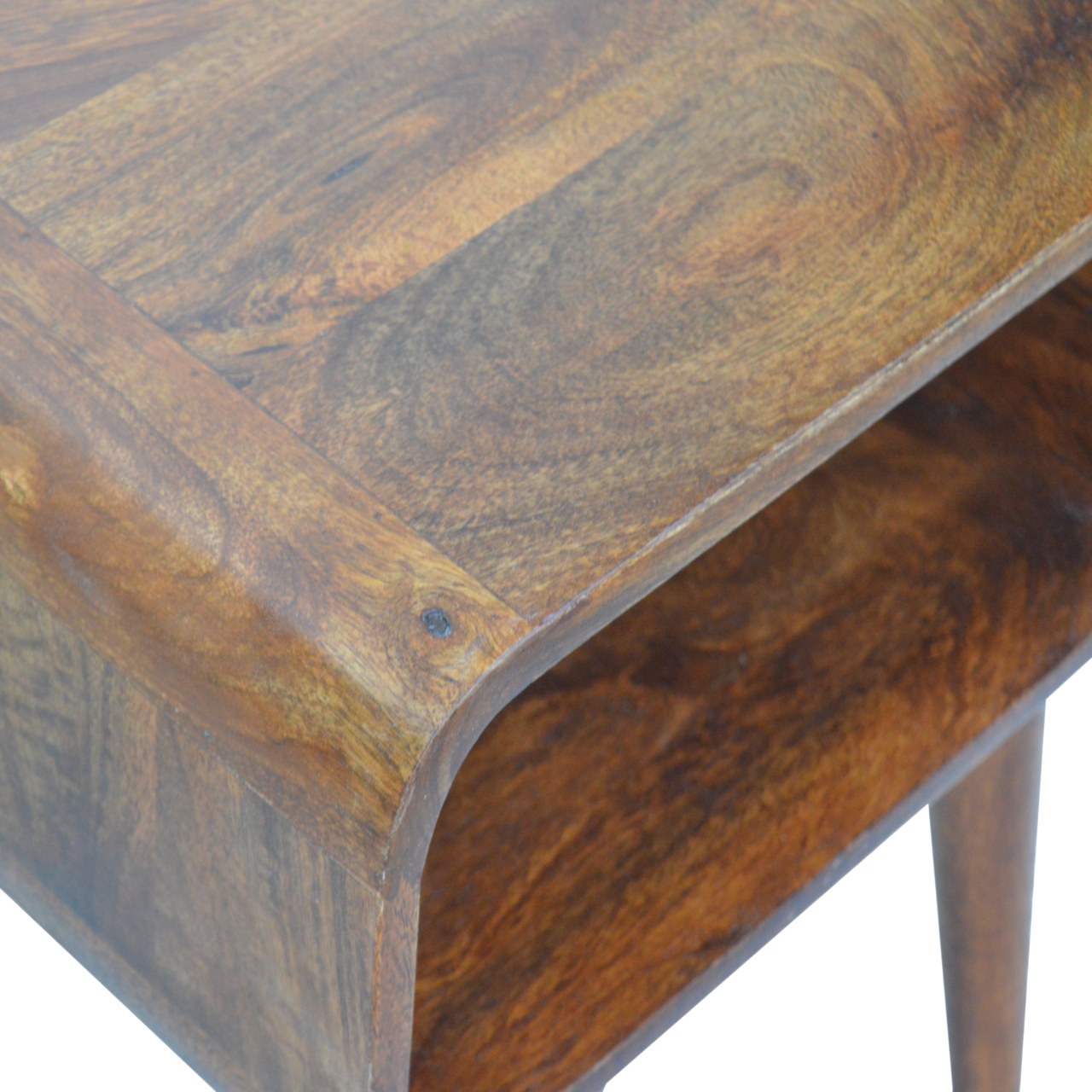 Tropea Curved Chestnut Mango Wood Open Shelf Bedside Table