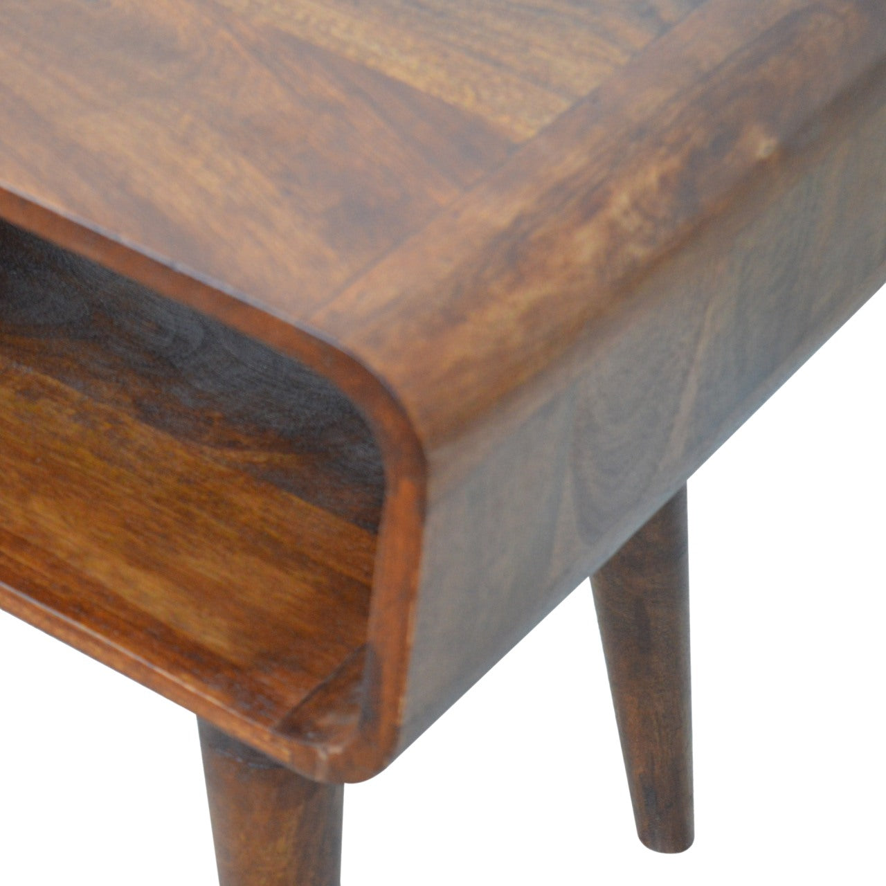 Tropea Curved Chestnut Mango Wood Open Shelf Bedside Table