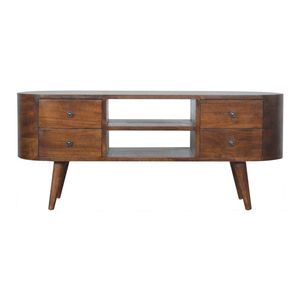 Brescia Chestnut Mango Wood Round TV Entertainment Unit 4 Drawers