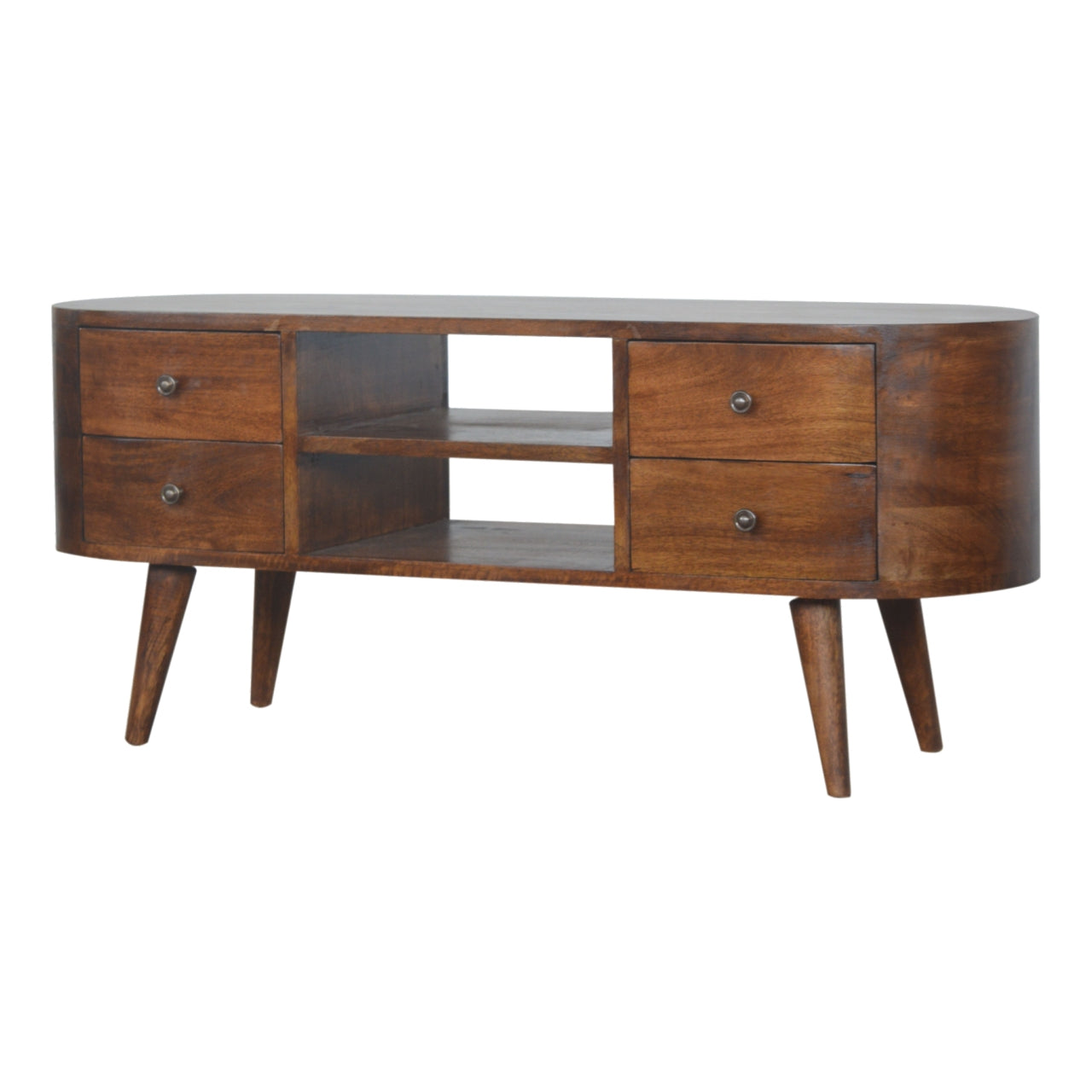 Brescia Chestnut Mango Wood Round TV Entertainment Unit 4 Drawers