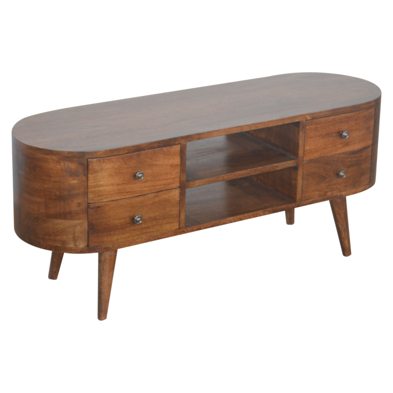 Brescia Chestnut Mango Wood Round TV Entertainment Unit 4 Drawers