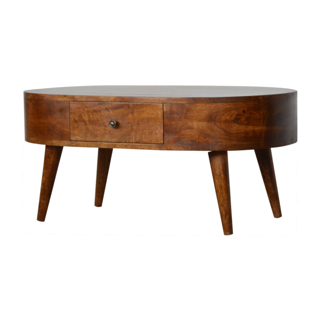 Brescia Low Chestnut Mango Wood Round Coffee Table 2 Drawers