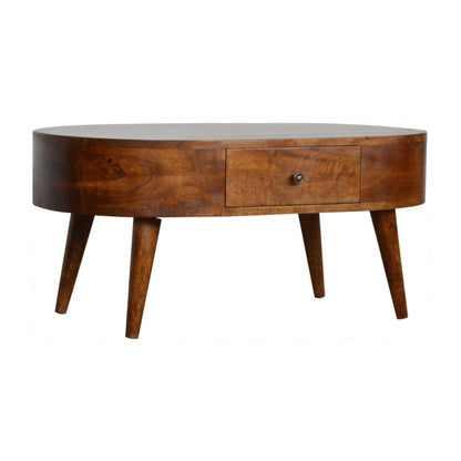Brescia Low Chestnut Mango Wood Round Coffee Table 2 Drawers