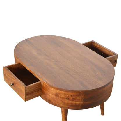 Brescia Low Chestnut Mango Wood Round Coffee Table 2 Drawers