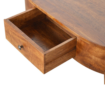 Brescia Low Chestnut Mango Wood Round Coffee Table 2 Drawers
