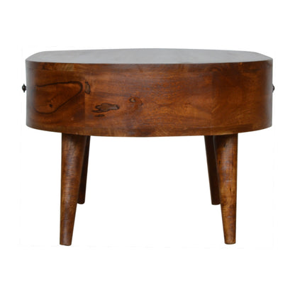 Brescia Low Chestnut Mango Wood Round Coffee Table 2 Drawers