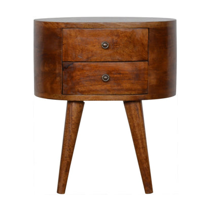 Brescia Chestnut Mango Wood Oval Bedside Table 2 Drawers