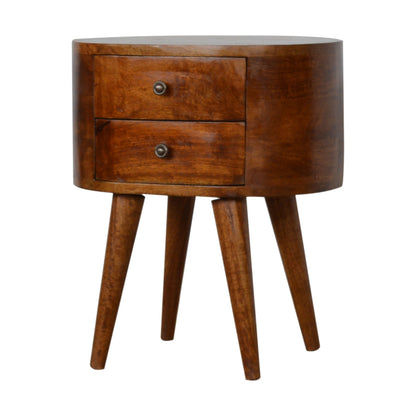 Brescia Chestnut Mango Wood Oval Bedside Table 2 Drawers
