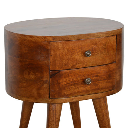 Brescia Chestnut Mango Wood Oval Bedside Table 2 Drawers