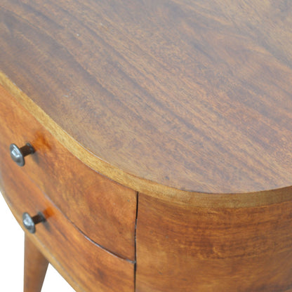 Brescia Chestnut Mango Wood Oval Bedside Table 2 Drawers