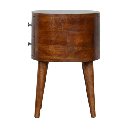 Brescia Chestnut Mango Wood Oval Bedside Table 2 Drawers