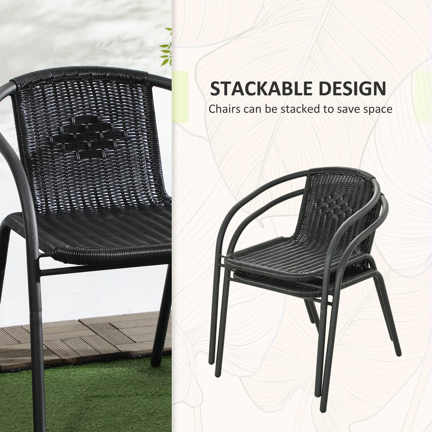 Lara Rattan Black 3 Piece Garden Bistro Table And Chair Set