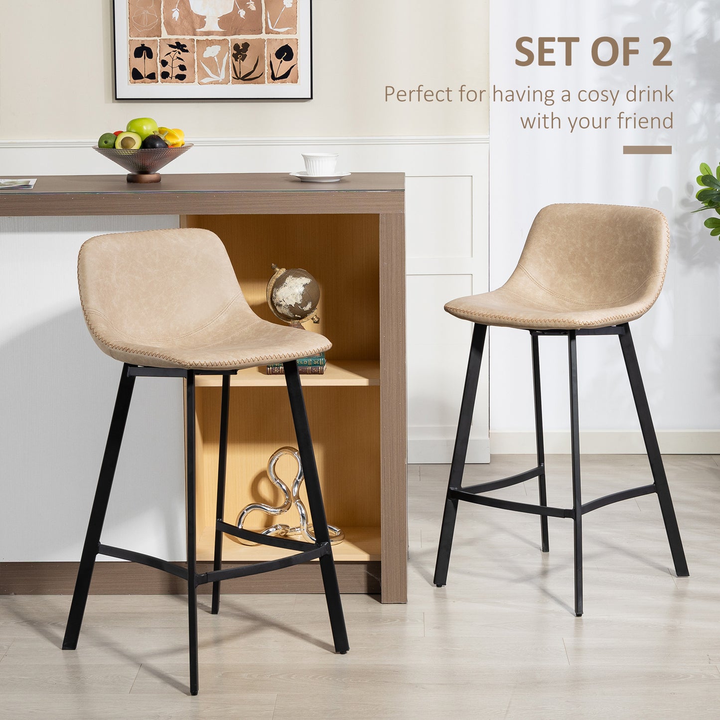 Panato Set Of 2 Light Brown Faux Leather Dining Bar Stools