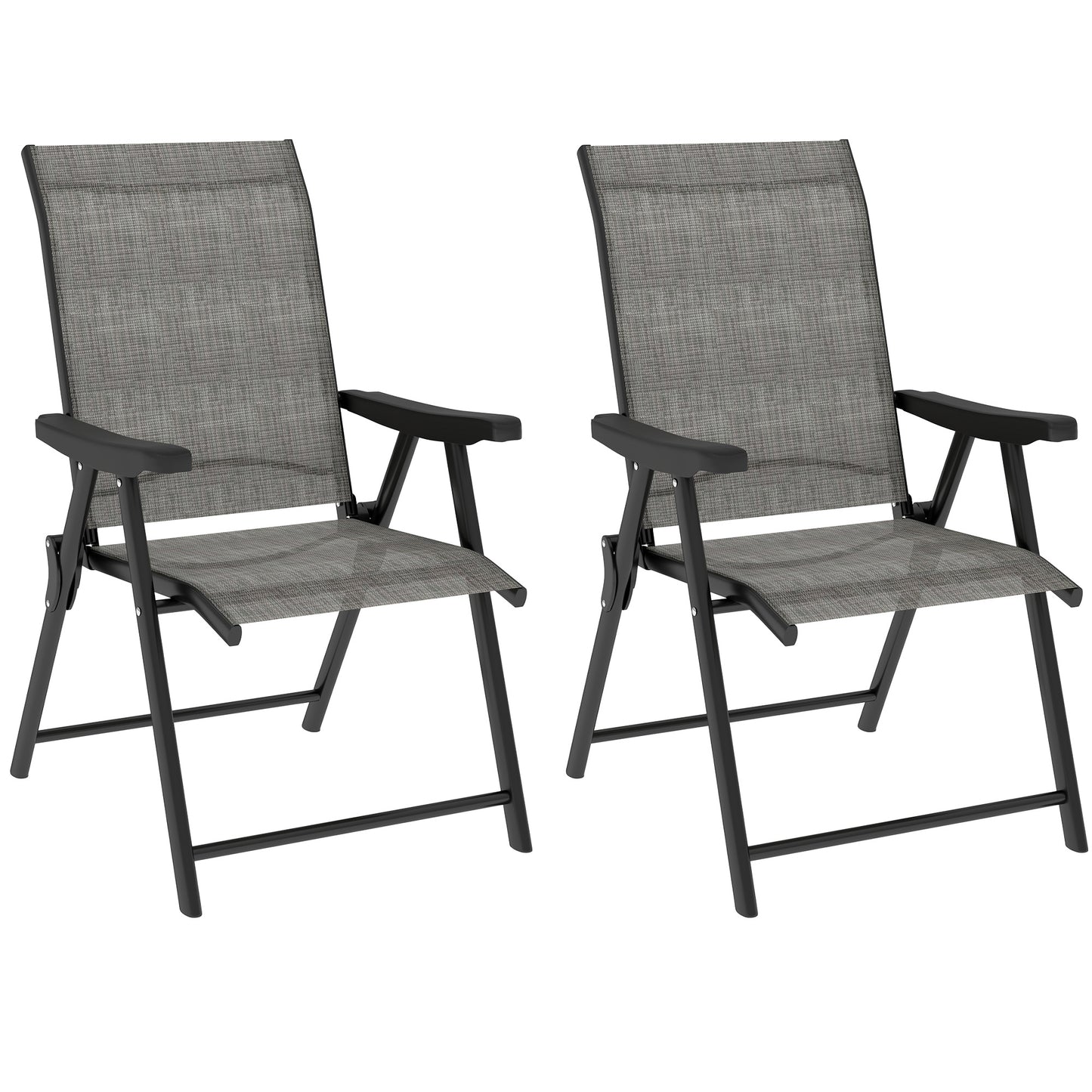 Maleli Set Of 2 Metal Black And Grey Folding Outdoor Chairs