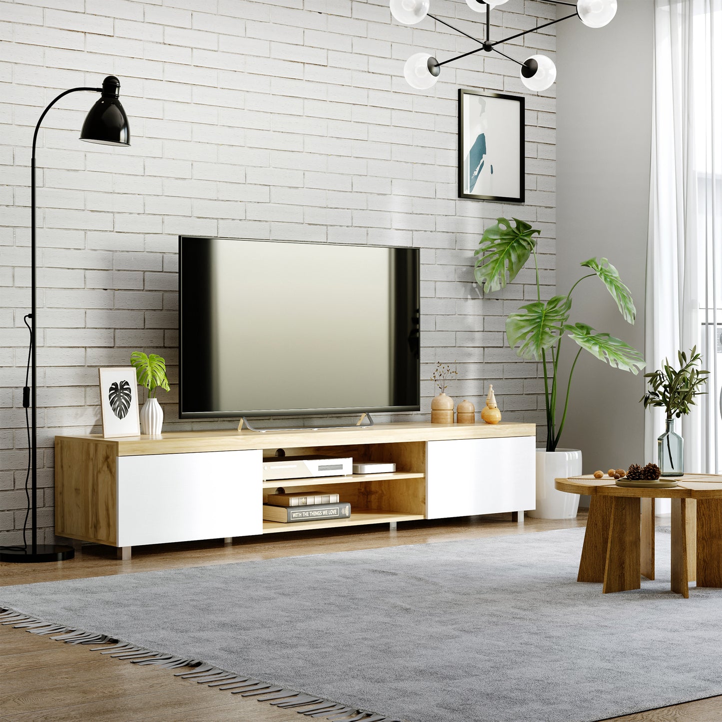 Kepaso Lima Wooden Modern Entertainment Unit With Storage Shelving For TVs Up To 90 Inches
