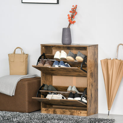 Lifale Wooden Rustic Brown Industrial Shoe Cabinet With 2 Flip Drawers For 12 Pairs