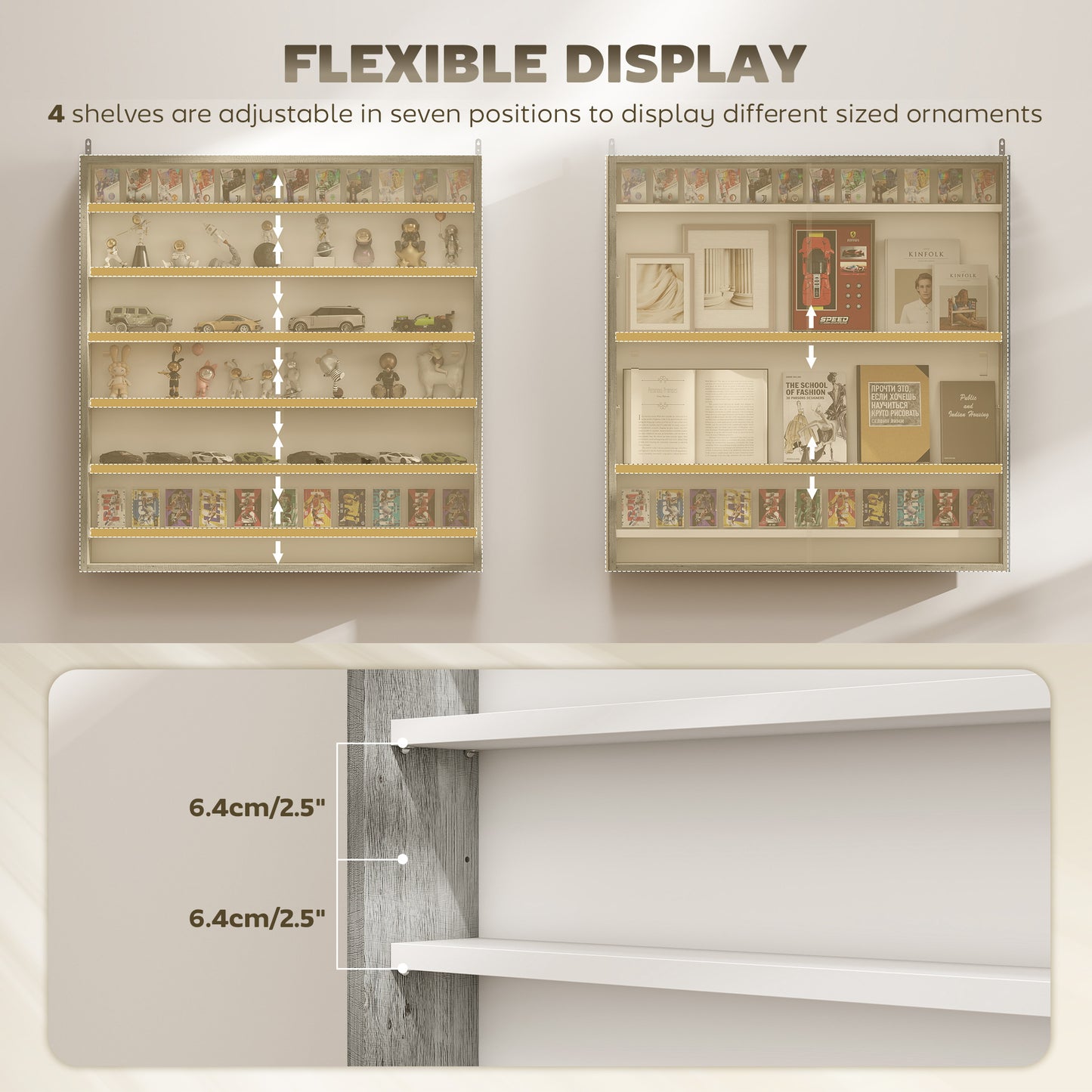 Finivi Wood And Glass Graphite Wood Effect 6 Tier Display Cabinet With Glass Doors