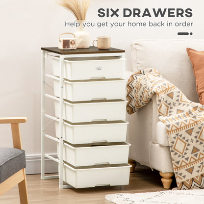 Kedina Metal And Wood White Tall 6 Drawer Storage Chest With Steel Frame