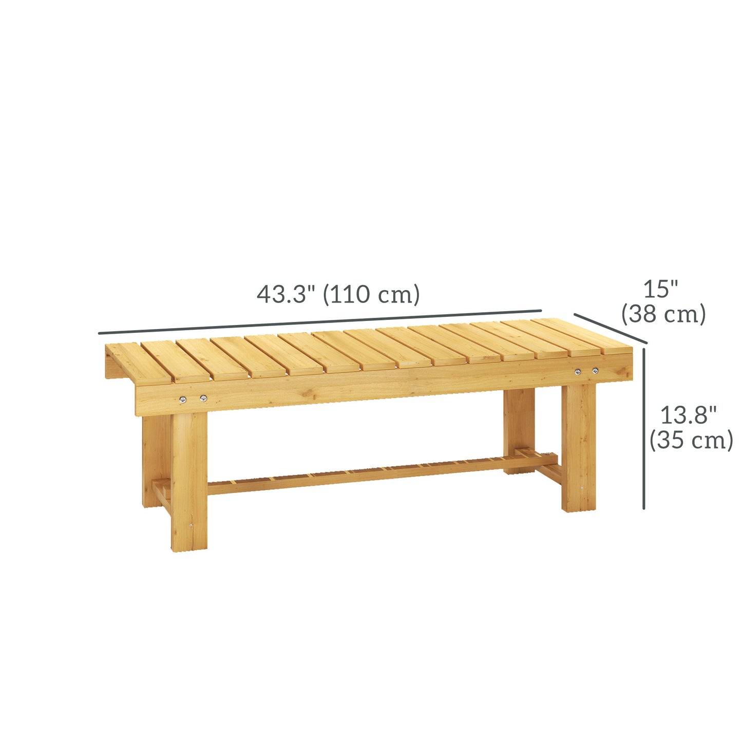 Nika Fir Wood Natural 2 Seater Indoor Outdoor Garden Bench 110 x 38 x 35 cm