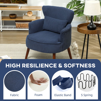 Kesu Blue Corduroy Retro Style Accent Chair Dark Wooden Angled Legs