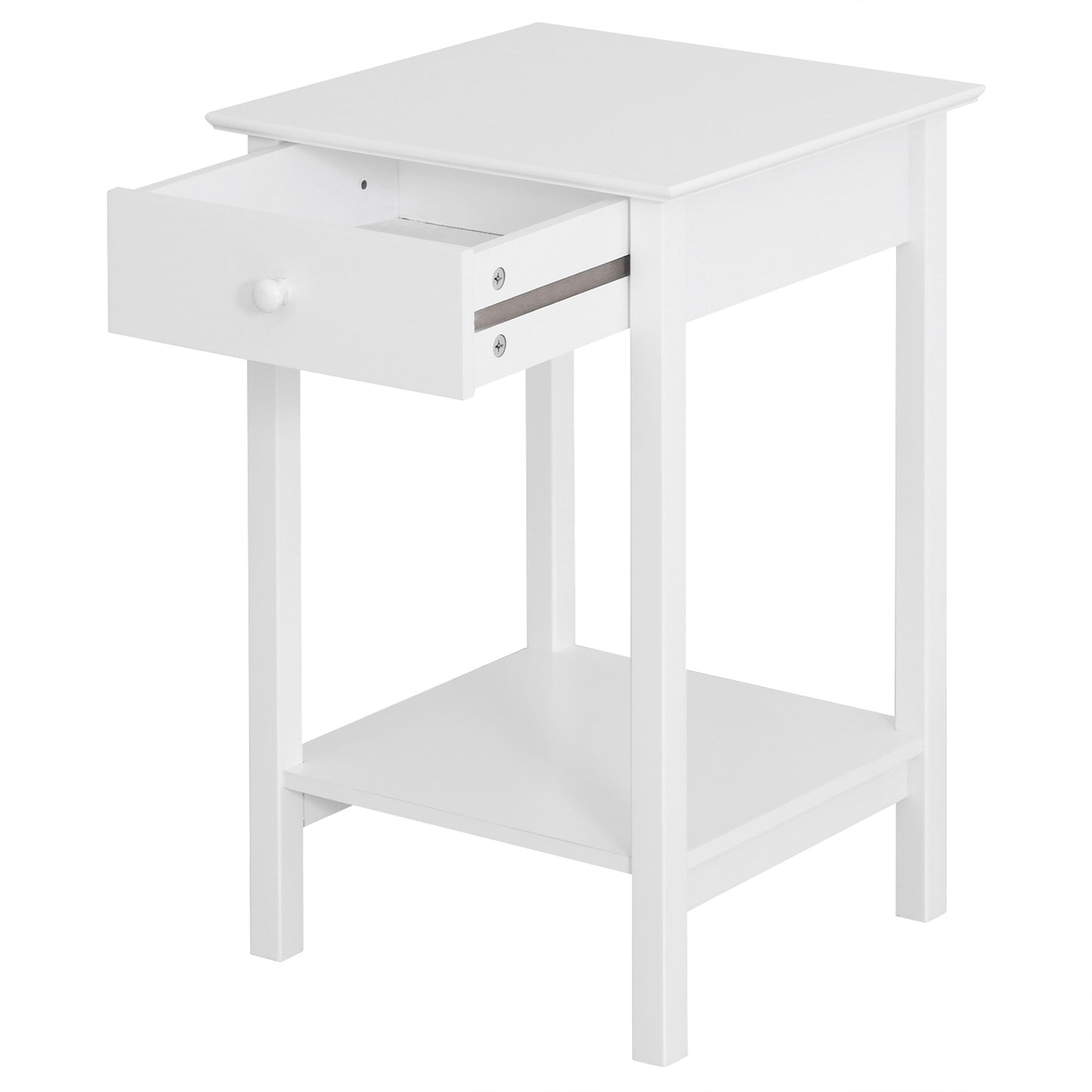Neka Wooden White Bedside Table With Drawer And OFauxn Shelf