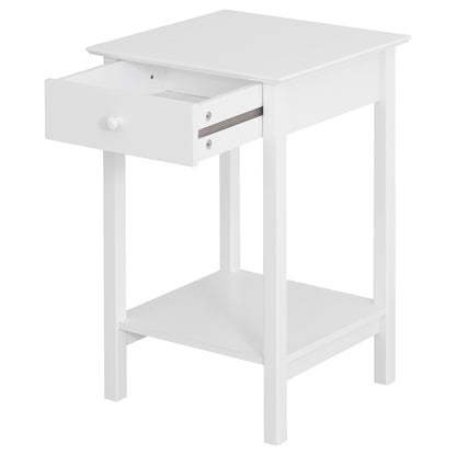 Neka Wooden White Bedside Table With Drawer And OFauxn Shelf
