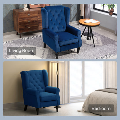 Topano Blue Retro Wingback Accent Armchair With Diamond Button Tufted Upholstery