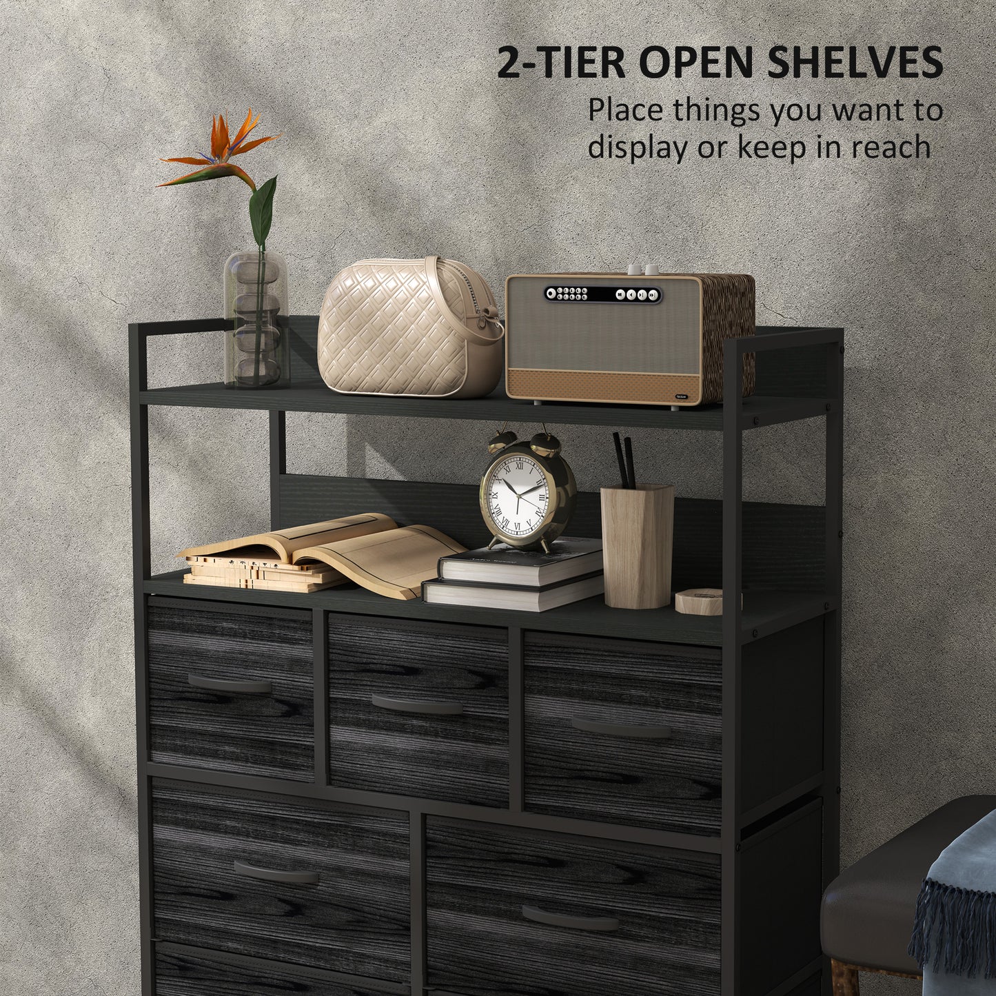Latoli Fabric And Wood Black 7 Drawer Rustic Storage Chest