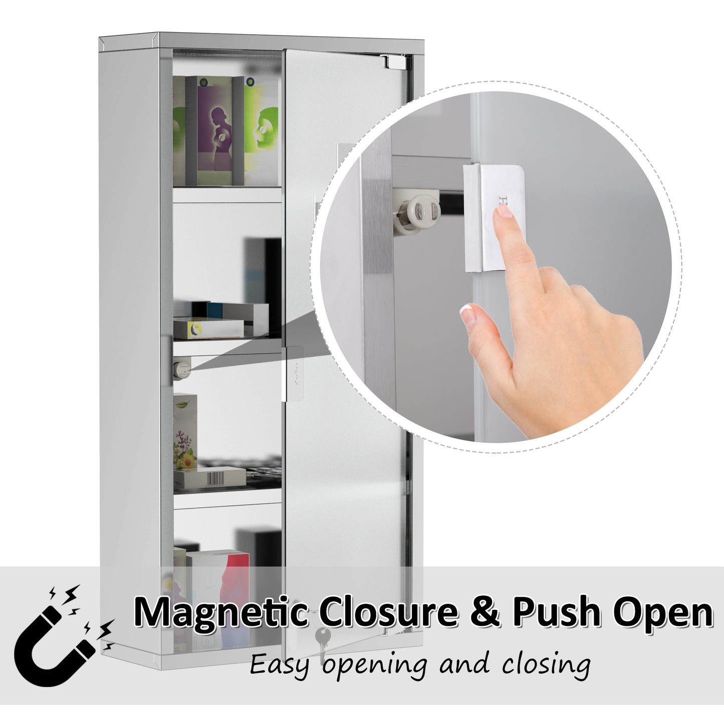 Ranico Hama Wall Mounted Stainless Steel Bathroom Medicine Cabinet With Glass Door And Shelves