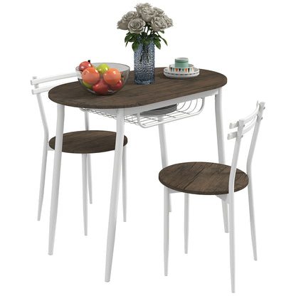 Naseva Metal And Wood Natural Oval Dining Table Set With 2 Chairs And Wire Storage