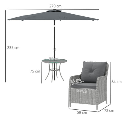 Hasa Rattan Light Grey 4 Seater Outdoor Dining Set With Cushions And Parasol
