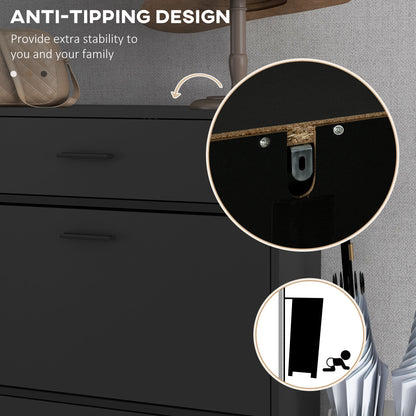Sopane Wooden Black Slim Shoe Cabinet With 3 Drawers For 12 Pairs