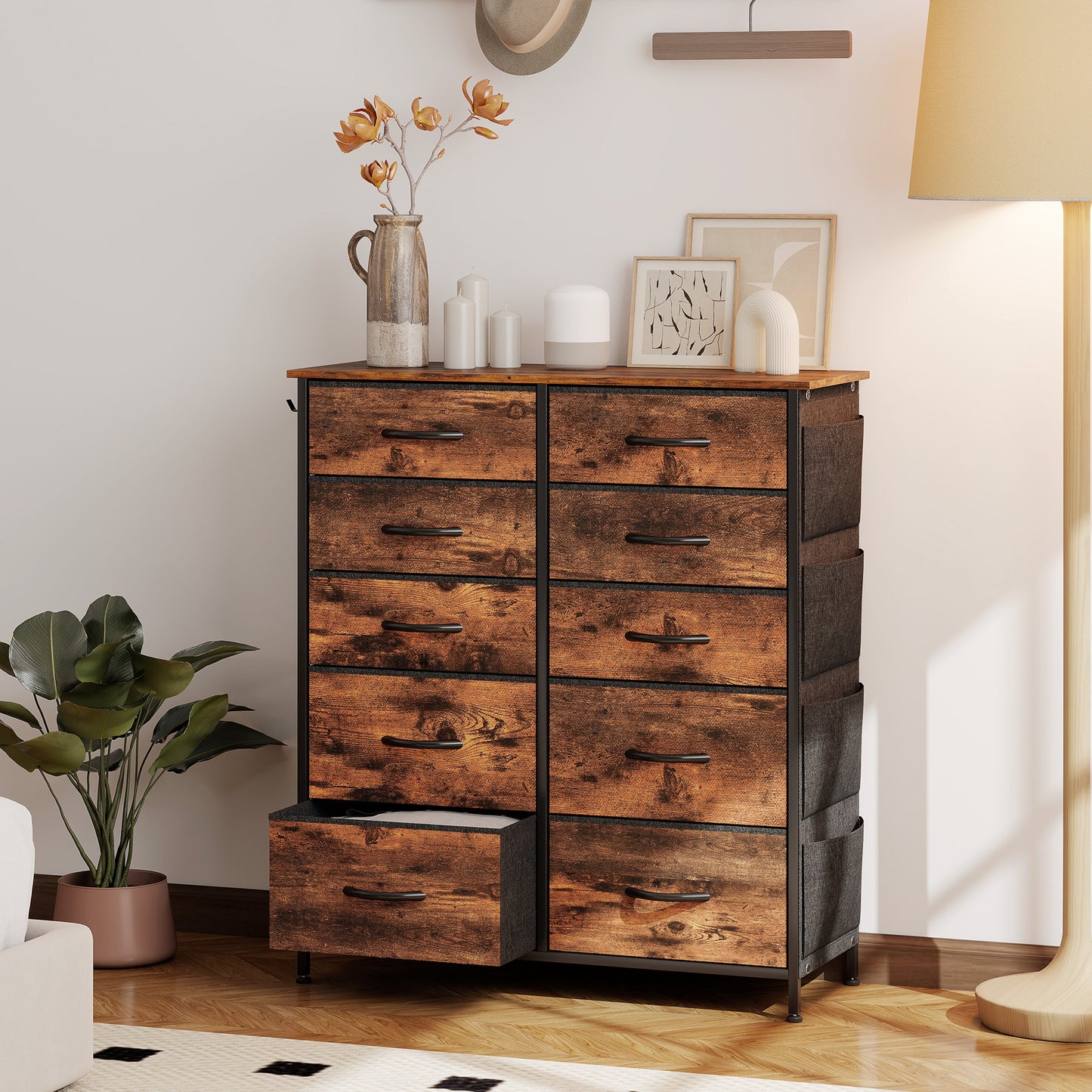 Nalima Fabric And Metal Rustic Brown 10 Drawer Storage Chest