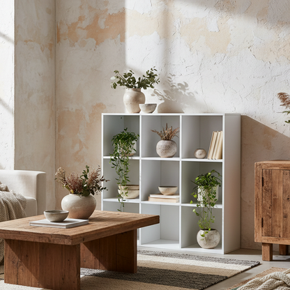 Zido Wood White 3 Tier 9 Cube Storage Bookcase