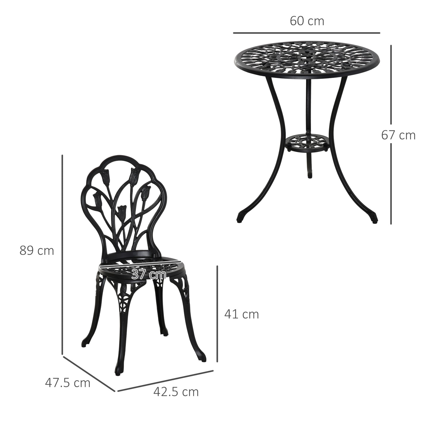 Malutte 3 Piece Aluminium Floral Bistro Garden Set In Black