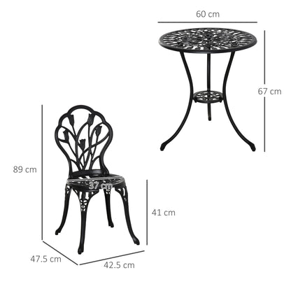 Malutte 3 Piece Aluminium Floral Bistro Garden Set In Black